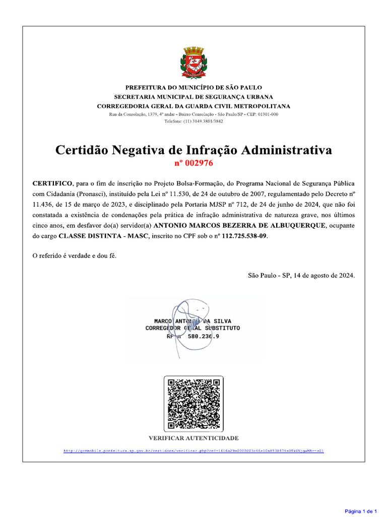 Certidão Negativa de Infração Administrativa | PDF