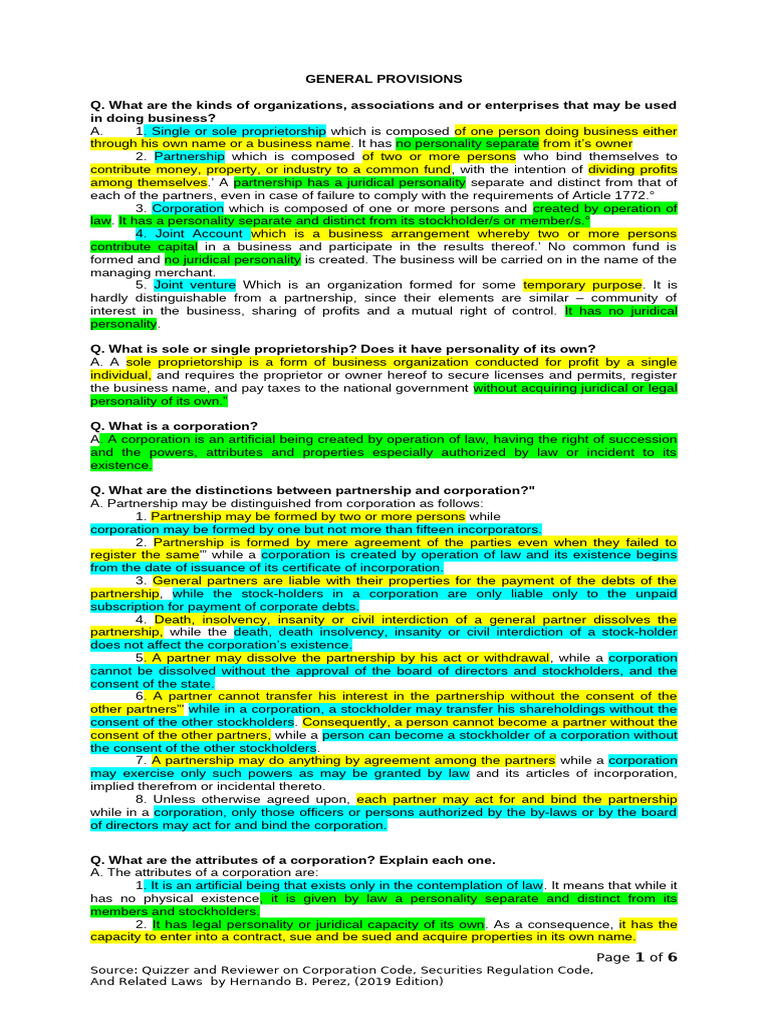 Source: Quizzer and Reviewer On Corporation Code, Securities Regulation ...