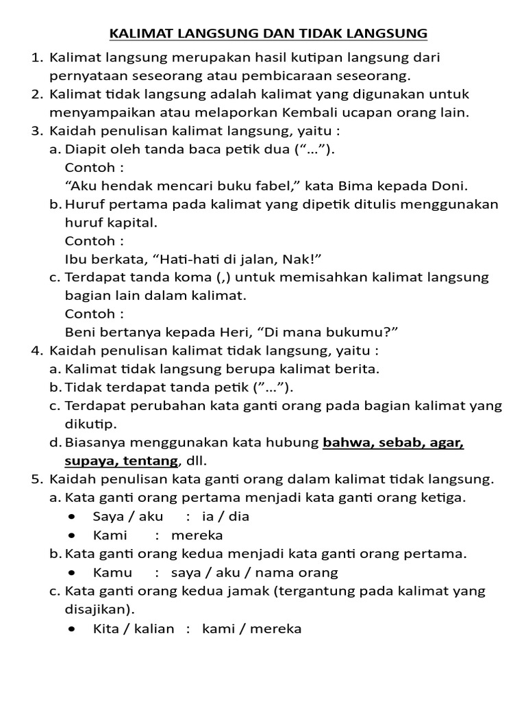 Kalimat Langsung Dan Tidak Langsung Pdf