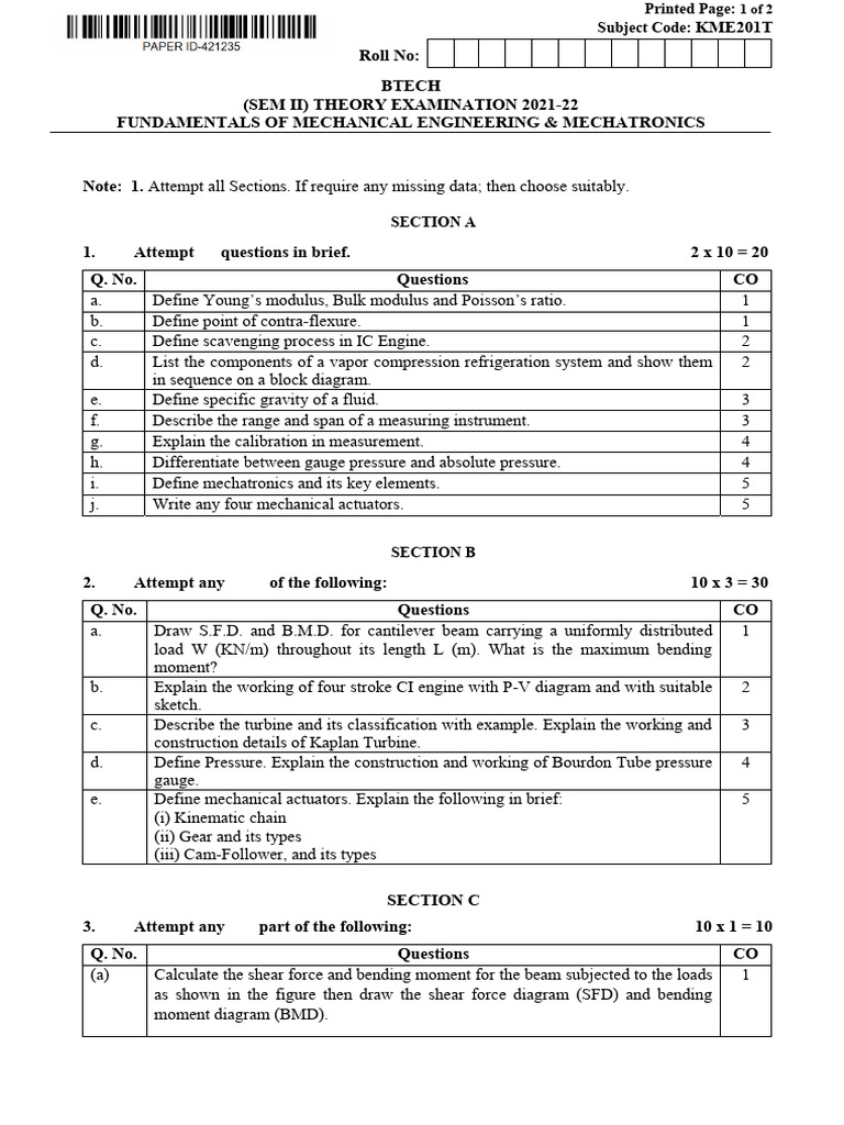 Btech 2 Sem Fundamentals of Mechanical Engineering and Mechatronics ...