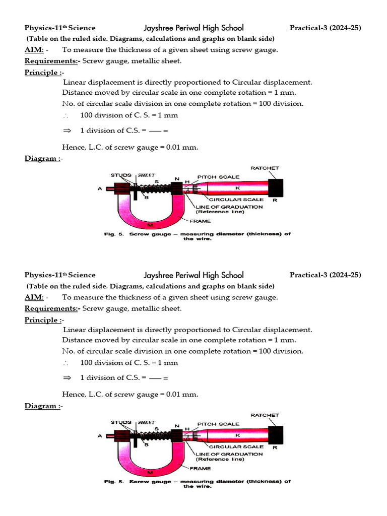 Measuring Sheet Thickness with Screw Gauge | PDF