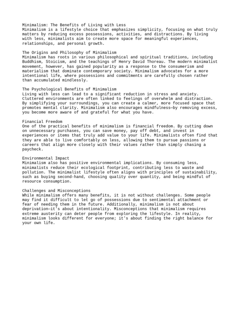 Minimalism the benefits of living w pdf