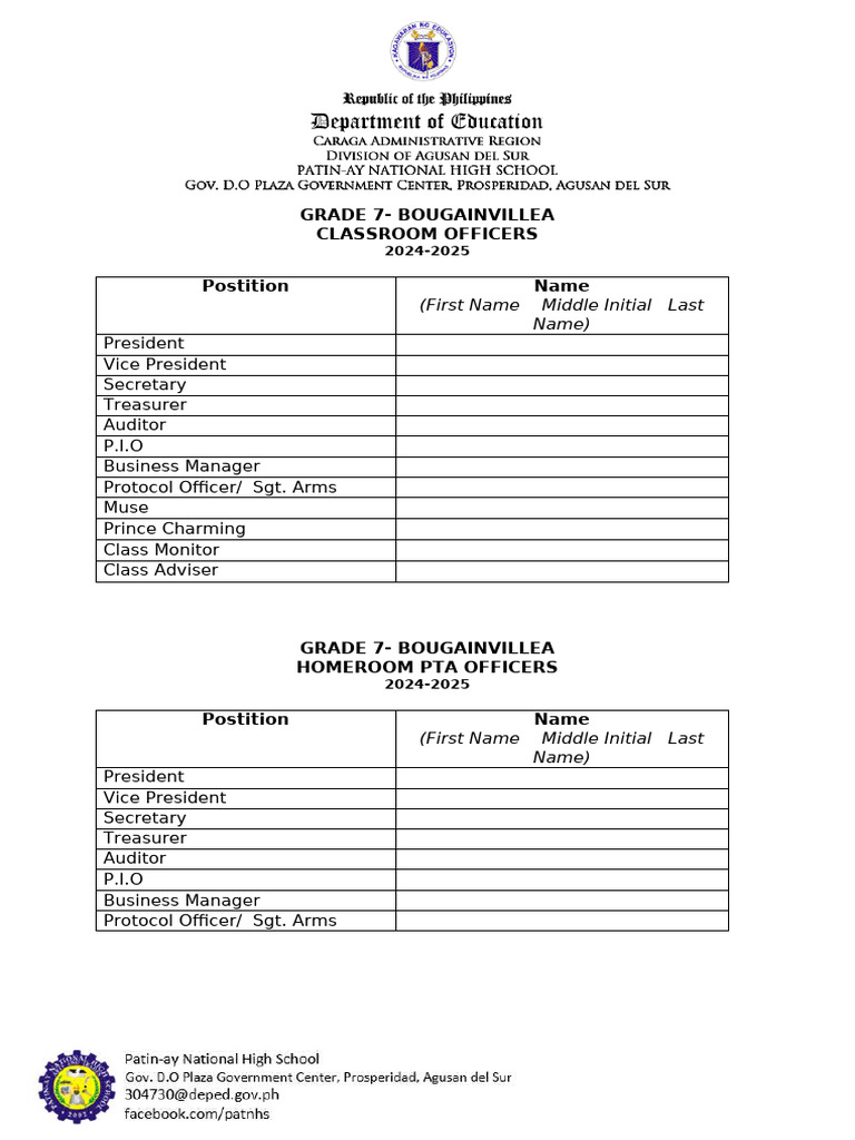 List of Class, Club Officers 2024-2025 | PDF