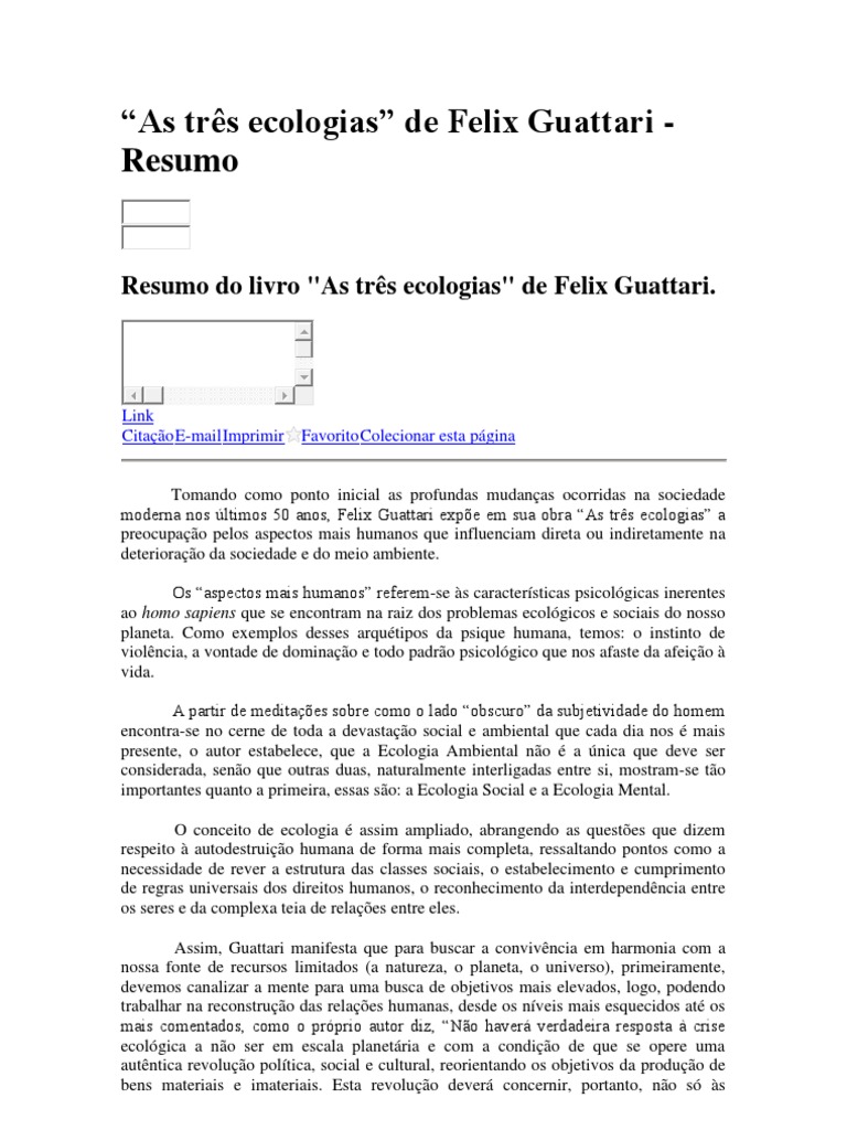 As Três Ecologias Download grátis PDF Ecologia Homo Sapiens