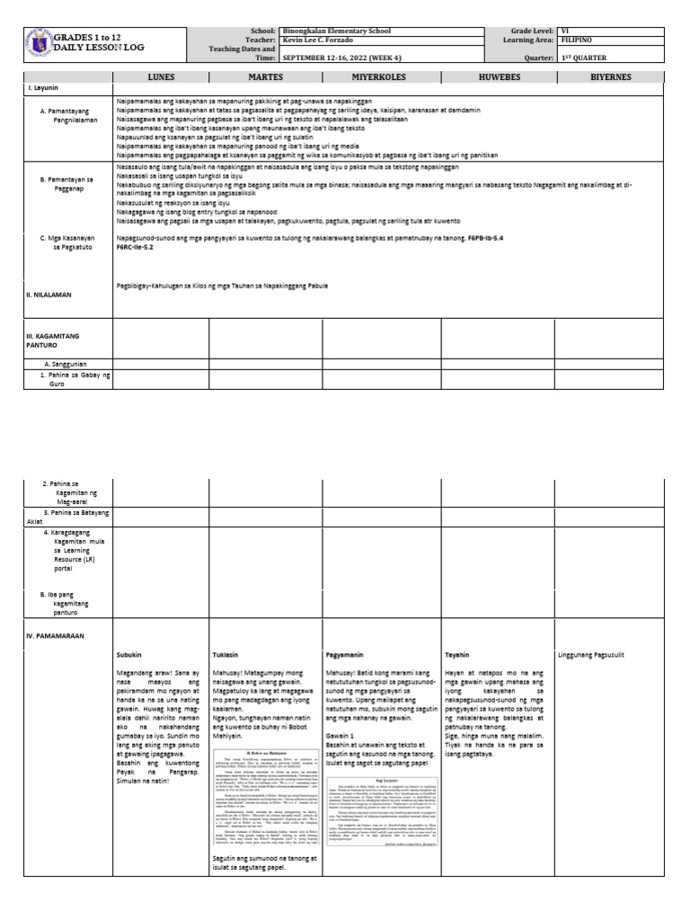 DLL Filipino 6 q1 w4 | PDF