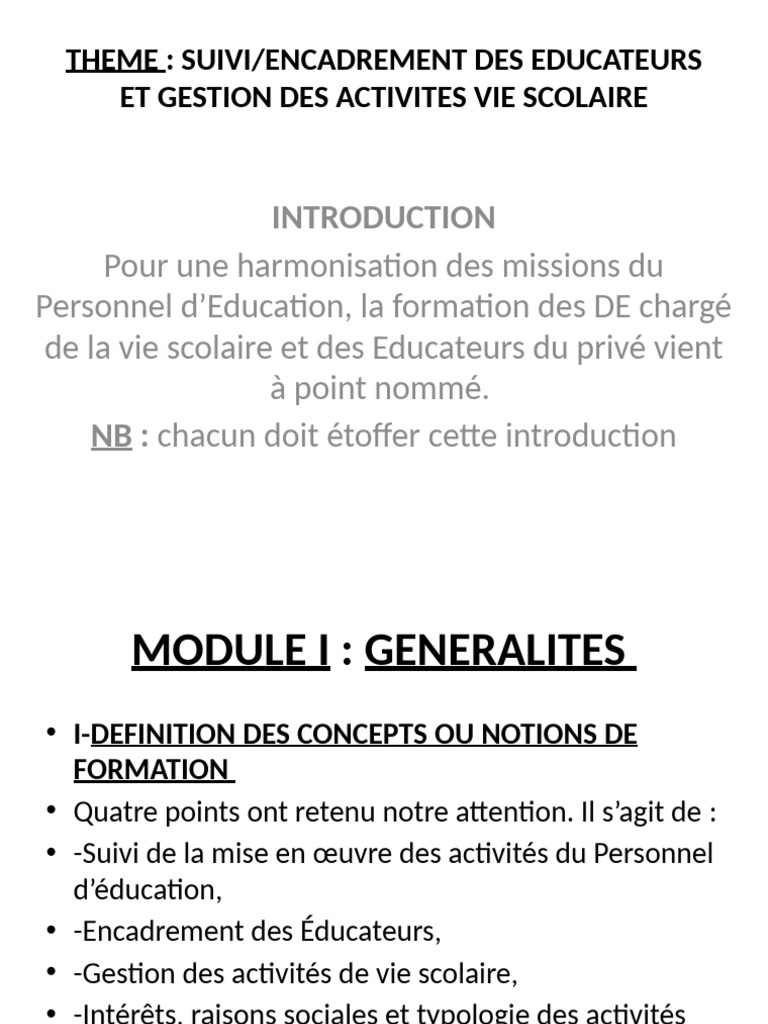 Formation Des Educateurs Et Directeurs D'etude | PDF | Sécurité ...