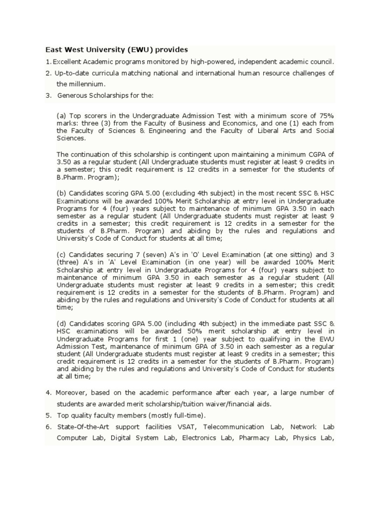 East West University Cost | PDF | University And College Admission ...