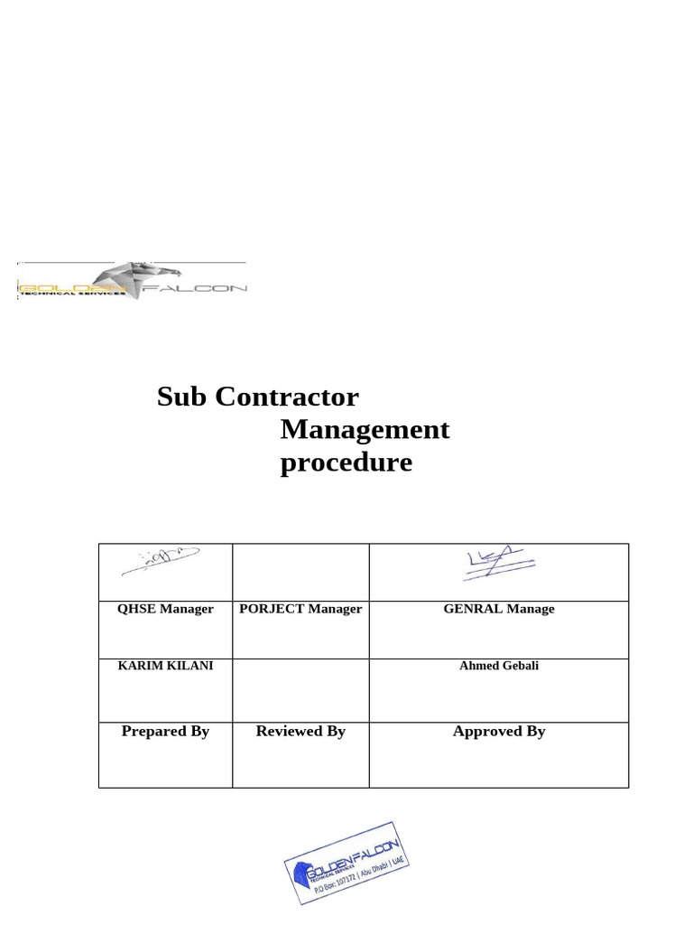 MSB GFTS - Sub Contractor Management Procedure1 | PDF