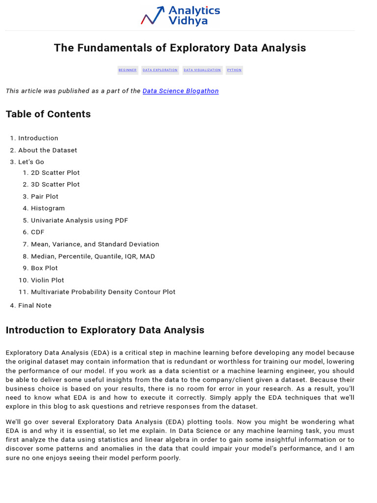 The Fundamentals Of Exploratory Data Analysis Pdf