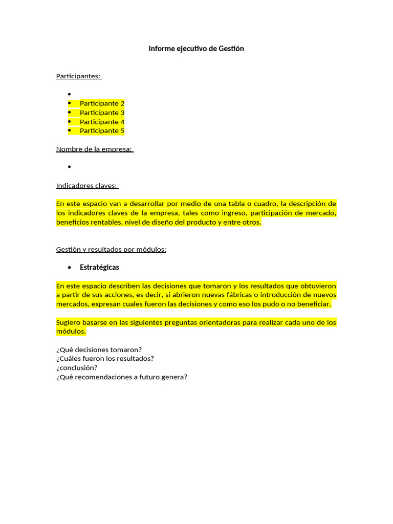 Estructura Del Informe Ejecutivo de Gestión | PDF