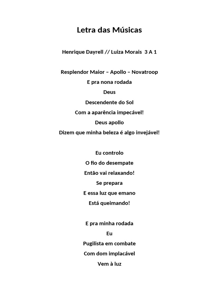 Letra Das Músicas 01 3A1 | PDF