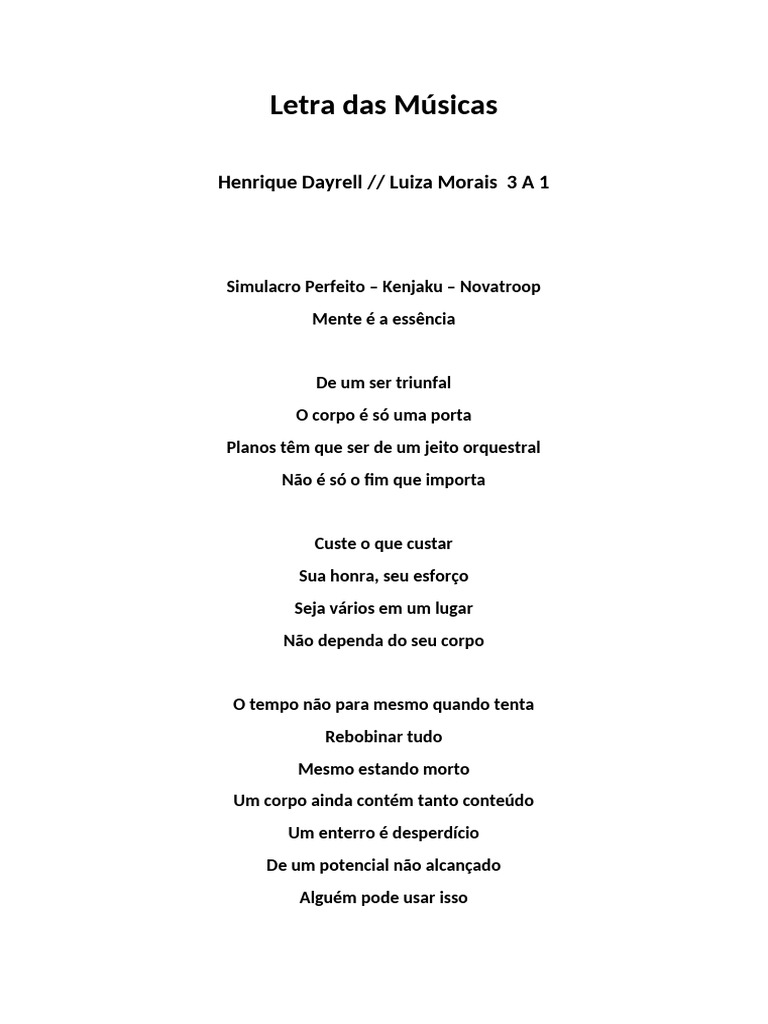 Letra Das Músicas 02 3A1 | PDF