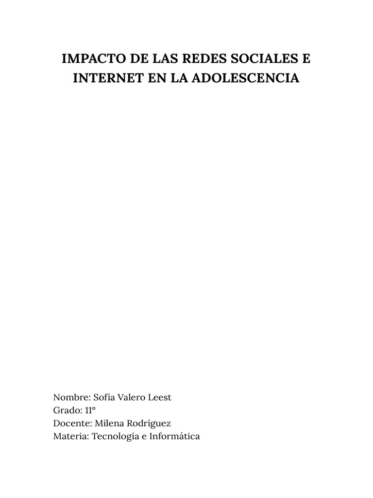 TEC Impacto de Las Redes Sociales e Internet en Los Adolescentes | PDF