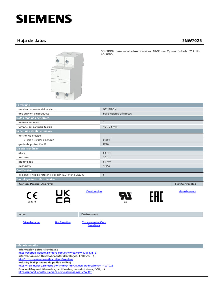 Siemens Cylinder fuse holder 3NW7023-4 1 pc