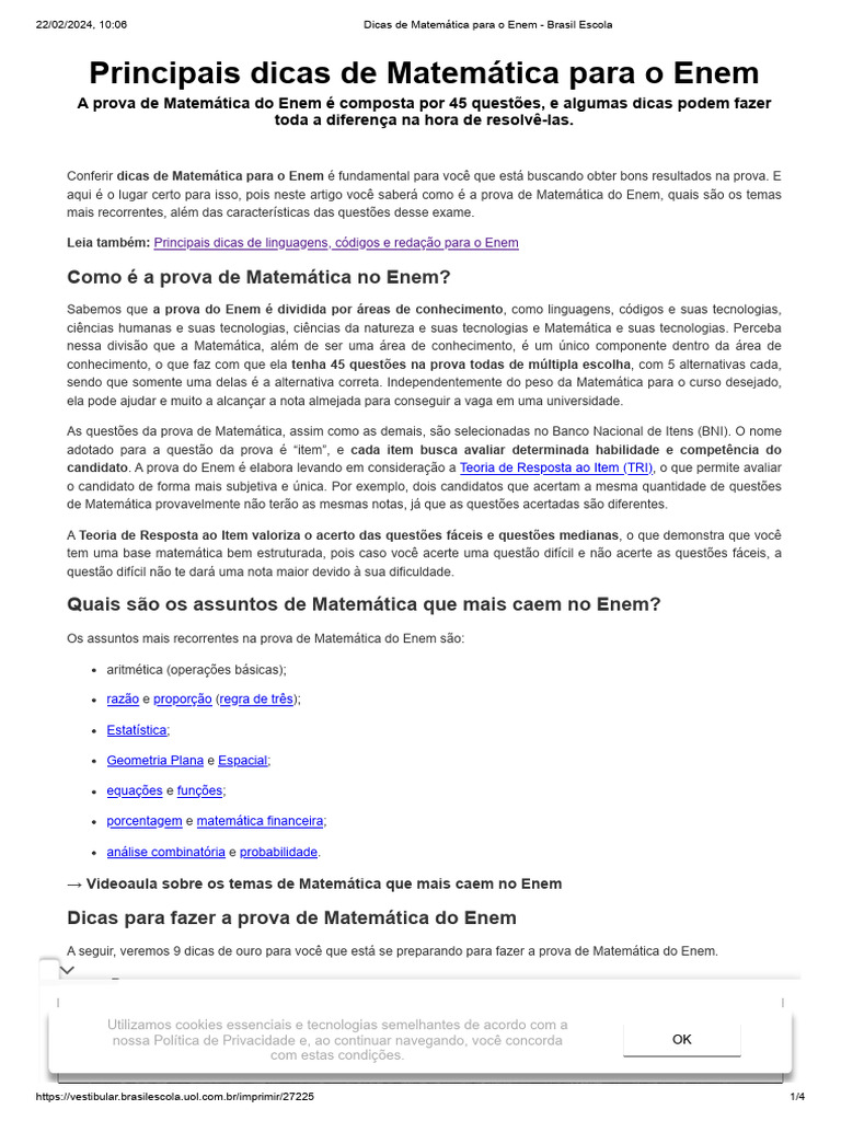 Dicas de Matemática para o Enem - Brasil Escola | PDF
