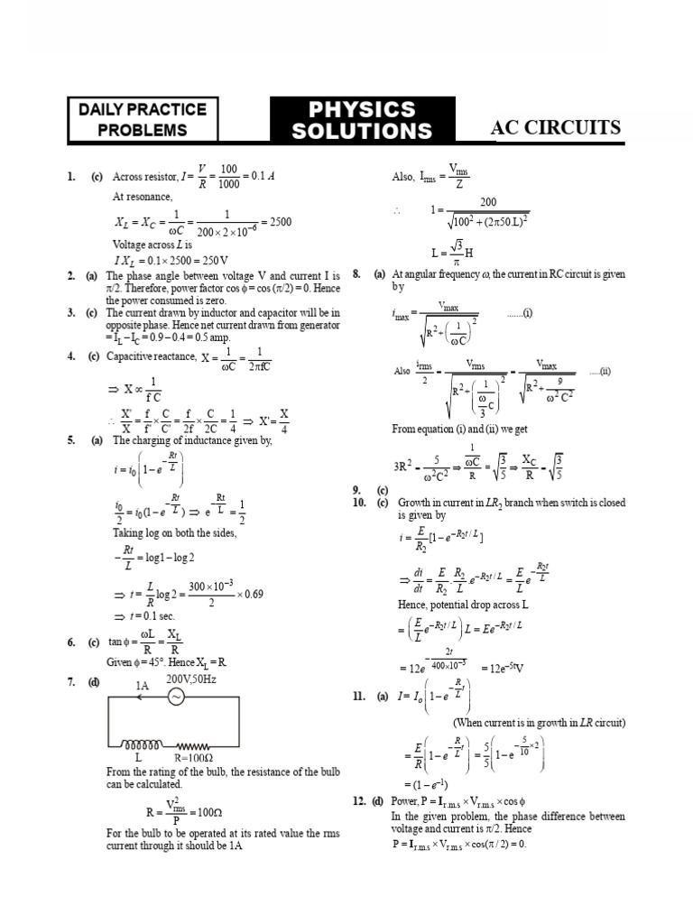 AC Solutions Worksheet Solution | PDF