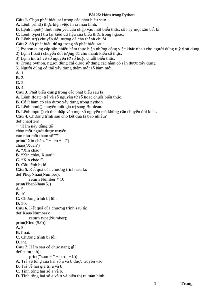 Bài 26: Hàm Trong Python | PDF
