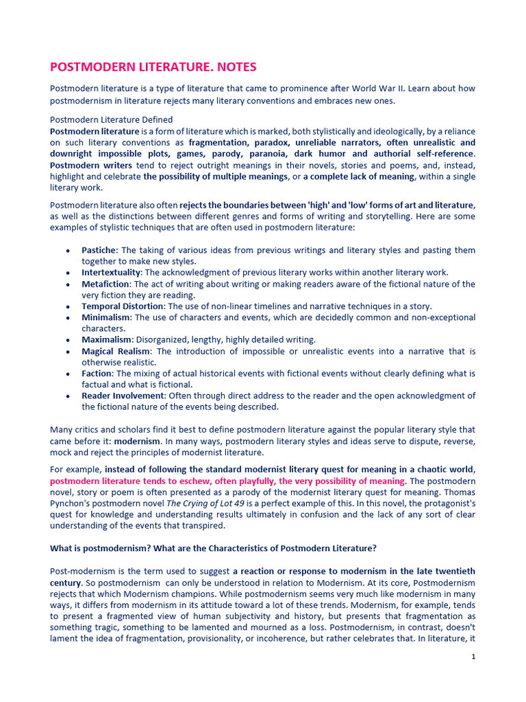 Notes On Postmodern Literature - Pdf.crdownload | PDF