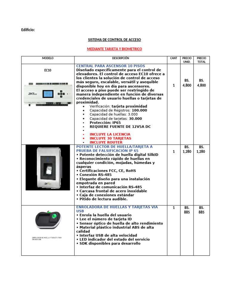 Control de Acceso ZK Ec10 | PDF