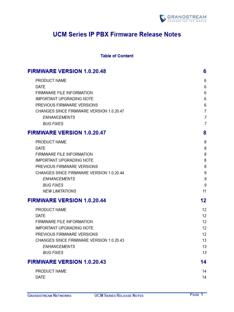 Release Note UCM6xxx 1.0.20.48 | PDF