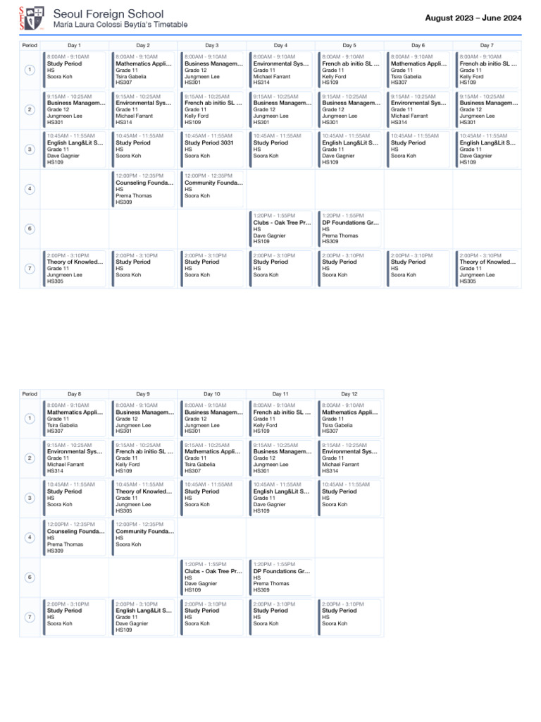Timetable Oct 26 2023 | PDF