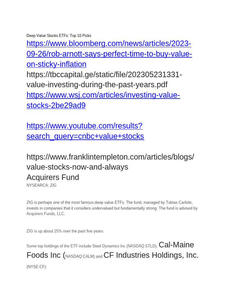 Deep Value Stocks ETFs Top 10 Picks | PDF | Exchange Traded Fund ...