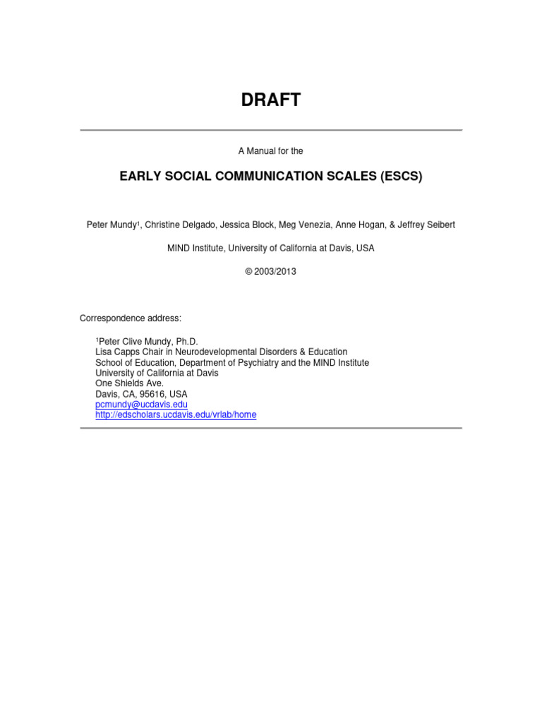 Early Social Communication Scales ESCS | PDF