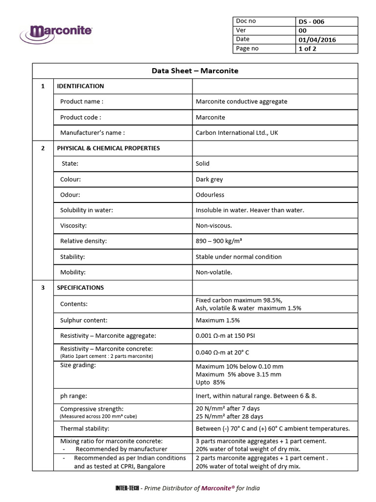 Marconite Backfill Earthing Compound | PDF | Water | Concrete
