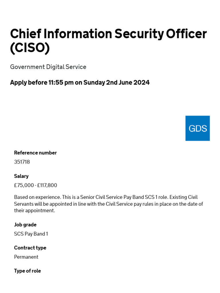 Chief Information Security Officer (CISO) - Civil Service Jobs - GOV ...