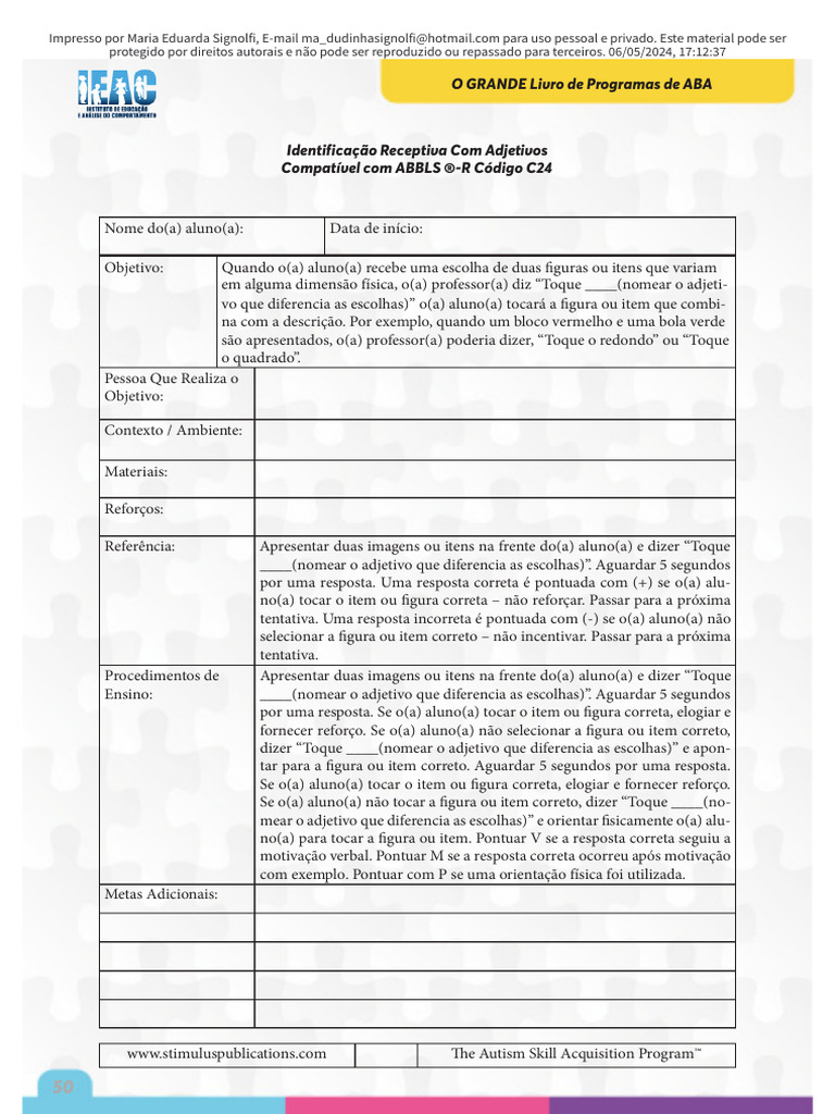 LIVRO-DE-PROGRAMAS-ABA Parte 6 | PDF