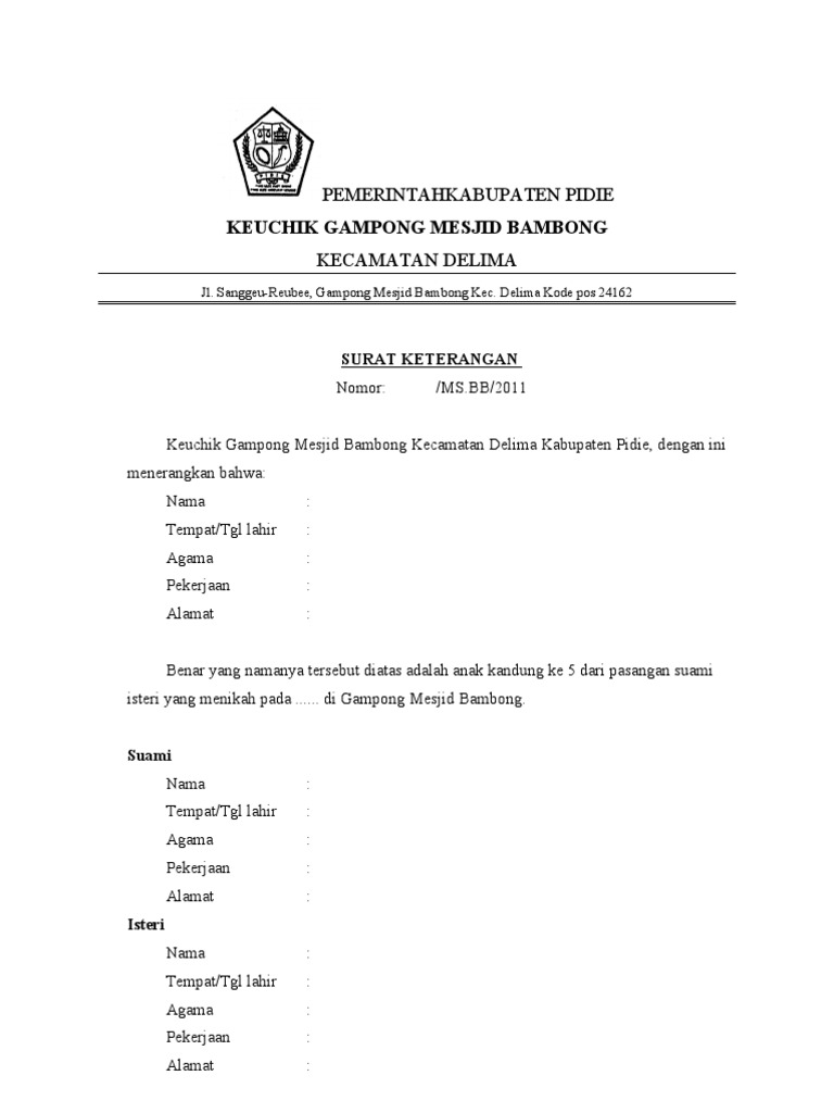 Contoh Surat Keterangan Lahir