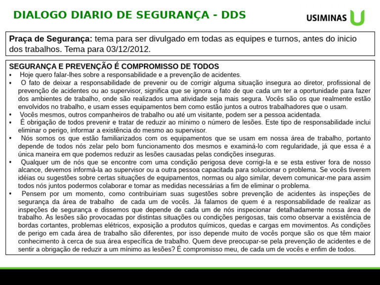 DDS - Segurança É Compromisso de Todos | PDF