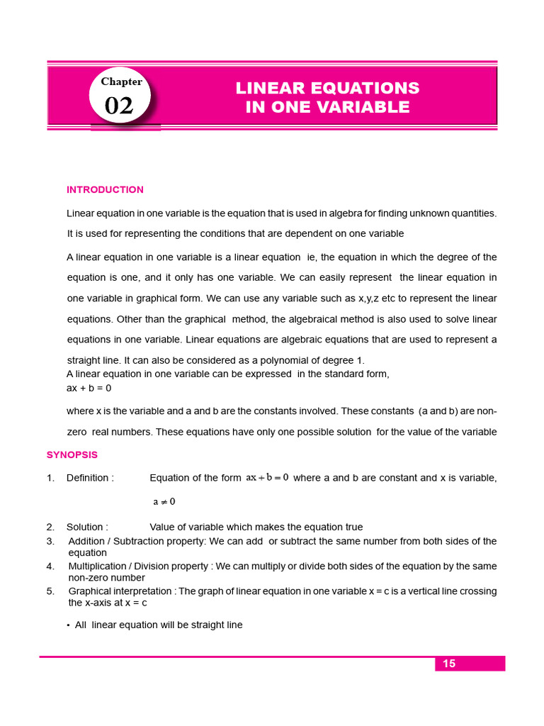 Understanding Linear Equations in One Variable | PDF | Equations ...