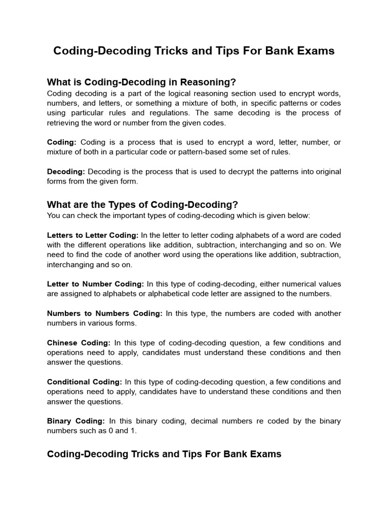 Coding-Decoding Tricks and Tips For Bank Exams | PDF