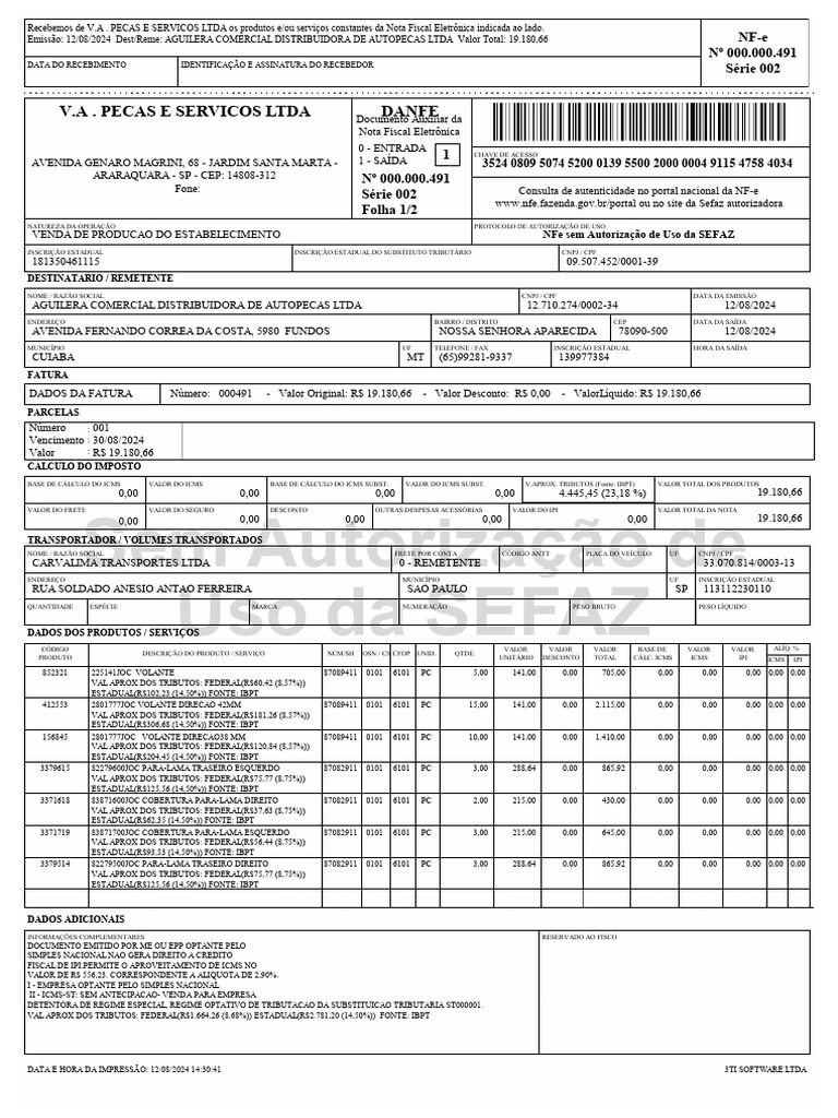 NFe 000.491 - AGUILERA | PDF