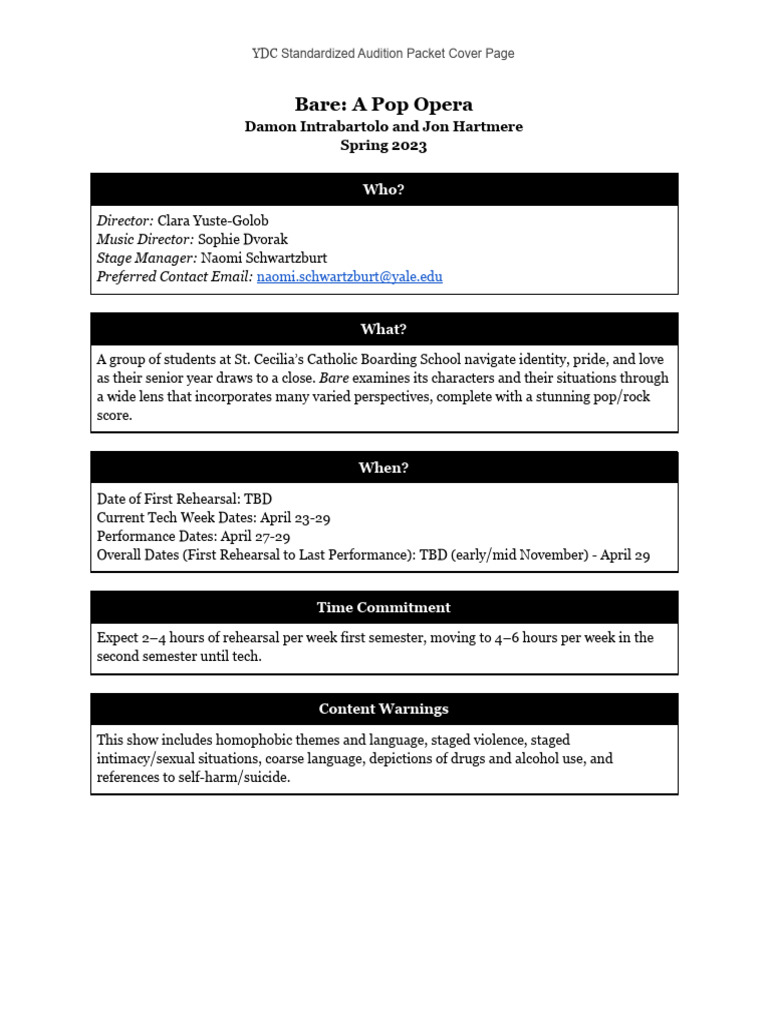 Bare Audition Packet 2 | PDF