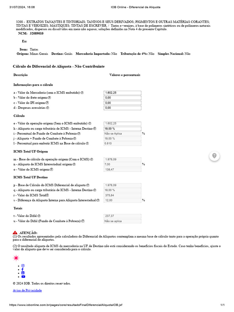 IOB Online - Diferencial de Aliquota | PDF