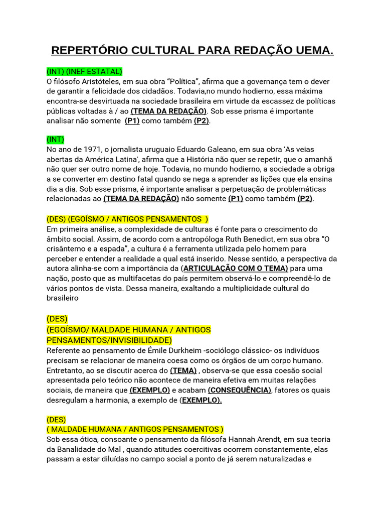 Repertório Cultural para Redação | PDF