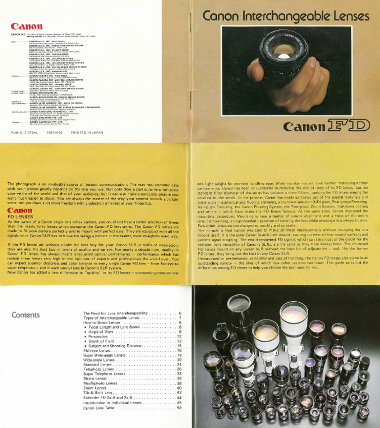 Canon instruction manuals for FD lenses, Power Winder A, Canon Zoom 8