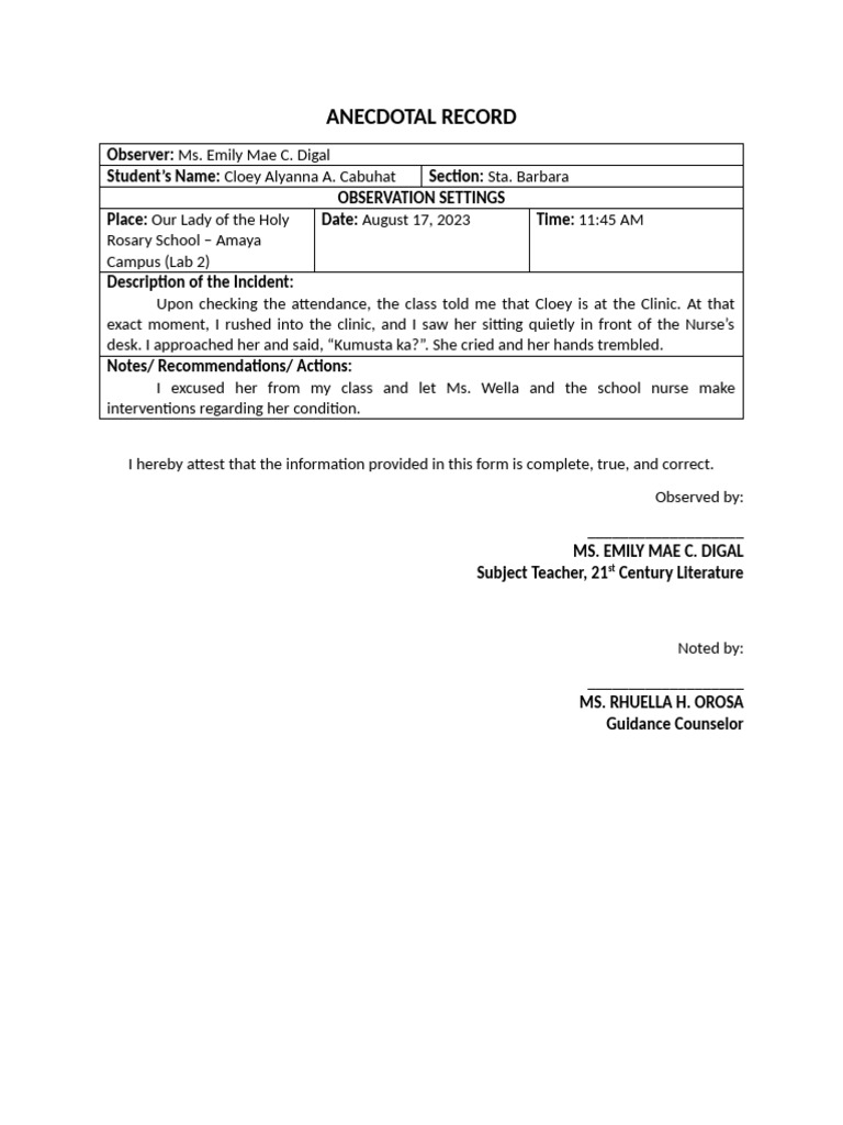 ANECDOTAL RECORD PDF
