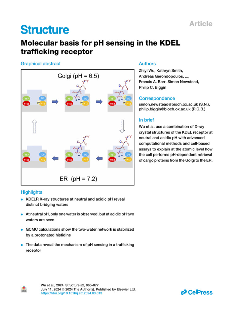 Molecular Basis For PH Sensing in The KDEL Traffic | PDF