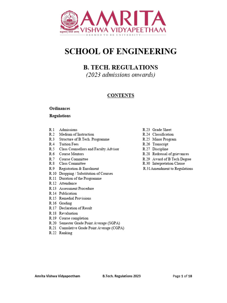 BTech ASE Regulations 2023 | PDF