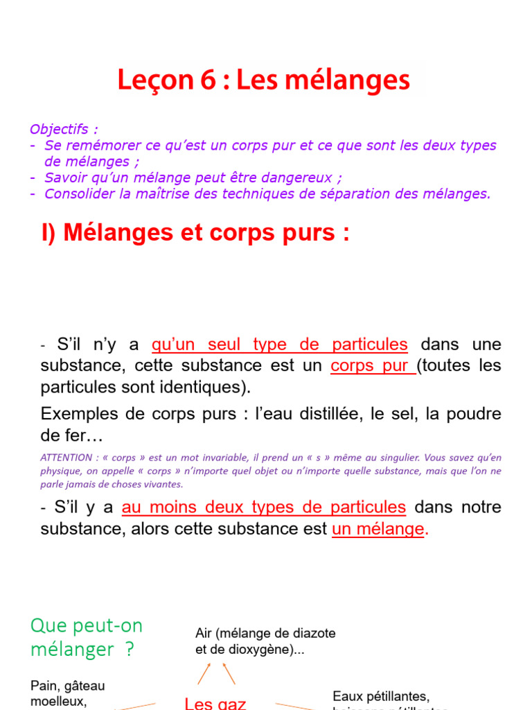 Corps purs et mélanges : définitions et techniques | PDF | Distillation ...