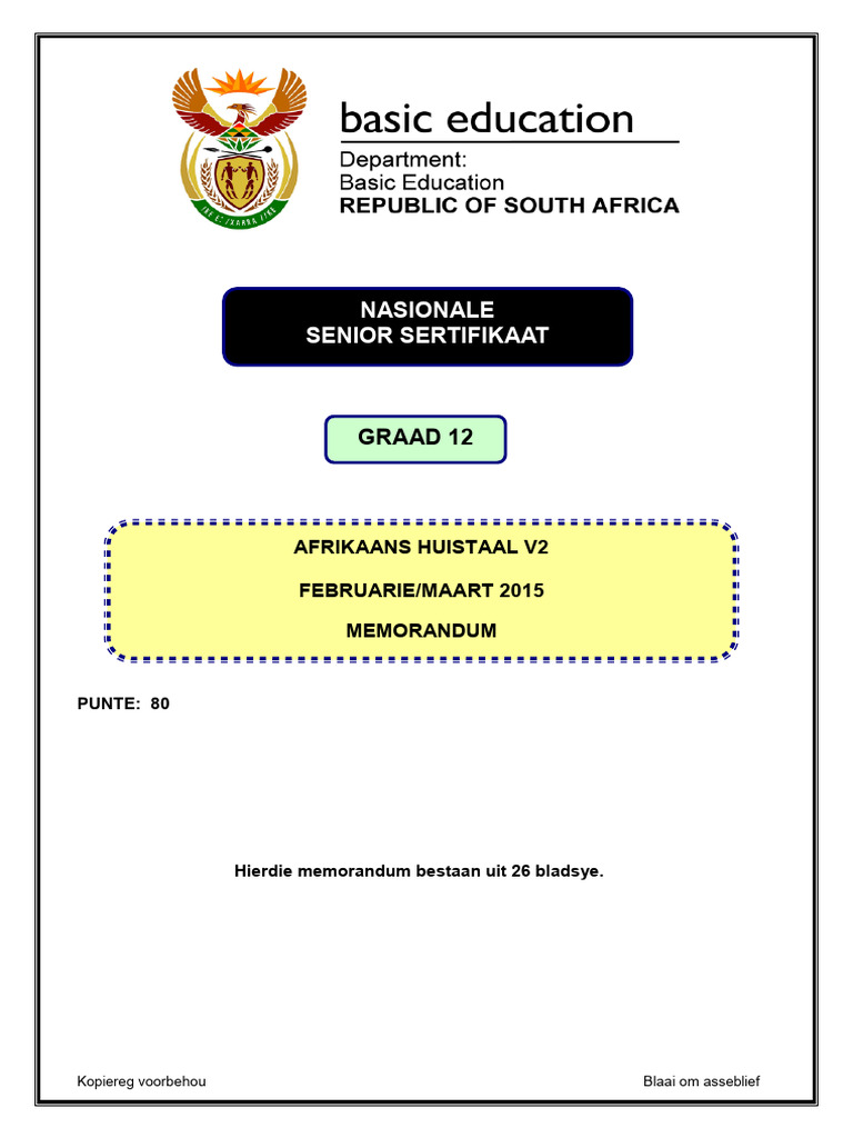 Afrikaans+HL+P2+Feb March+2015+Memo | PDF