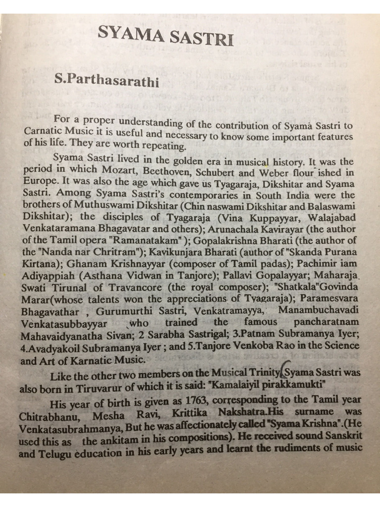 Life History of Shyama Sastri | PDF