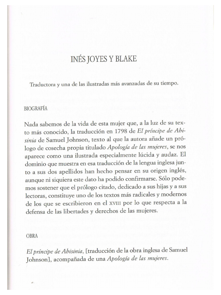 Joyes y Blake, Inés - Apología de Las Mujeres | PDF