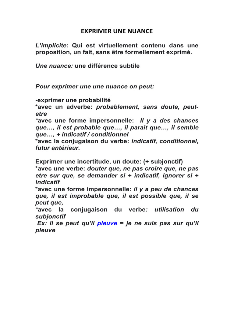 Exprimer Une Nuance | PDF