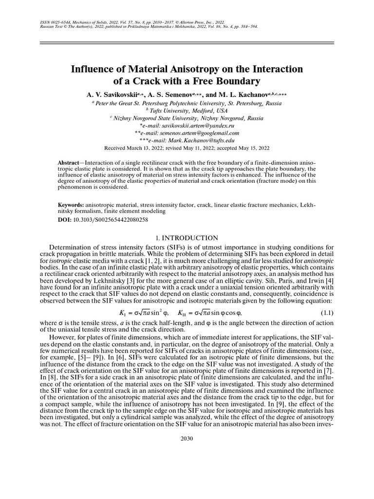 Crack Interaction in Anisotropic Plates | PDF | Anisotropy | Chemistry