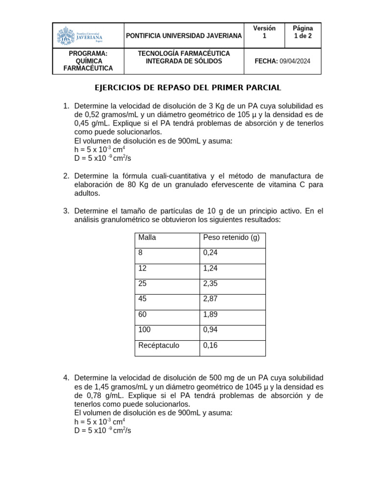 Ejercicios de Repaso Del Primer Parcial | PDF