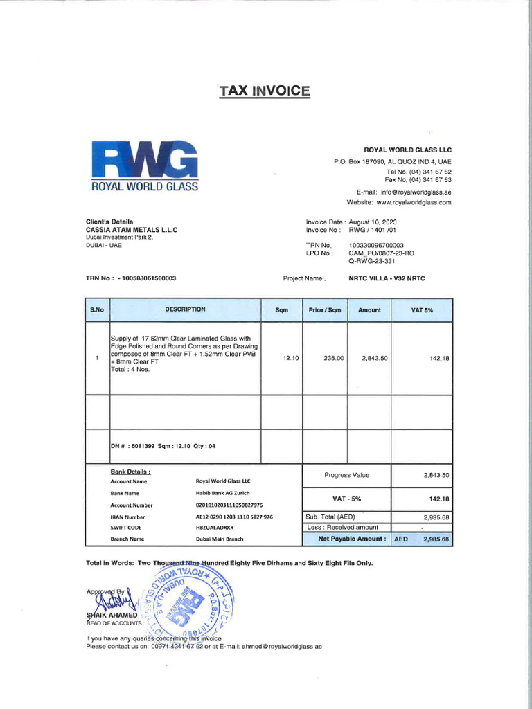 Inv # - 1401 - Royal World Glass | PDF